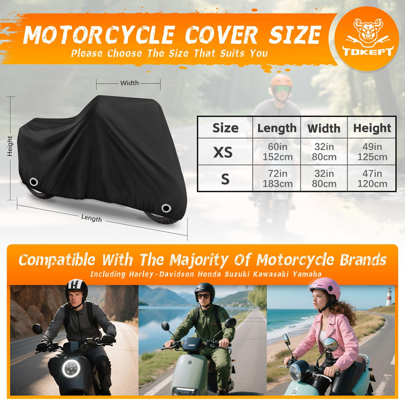 Scooter Cover, Waterproof Moped Cover, Vespa Cover, Outdoor Windproof and UV, for 72" Long Yamaha Honda Ruckus Motorbike Cover (Black) Black S-72 inch