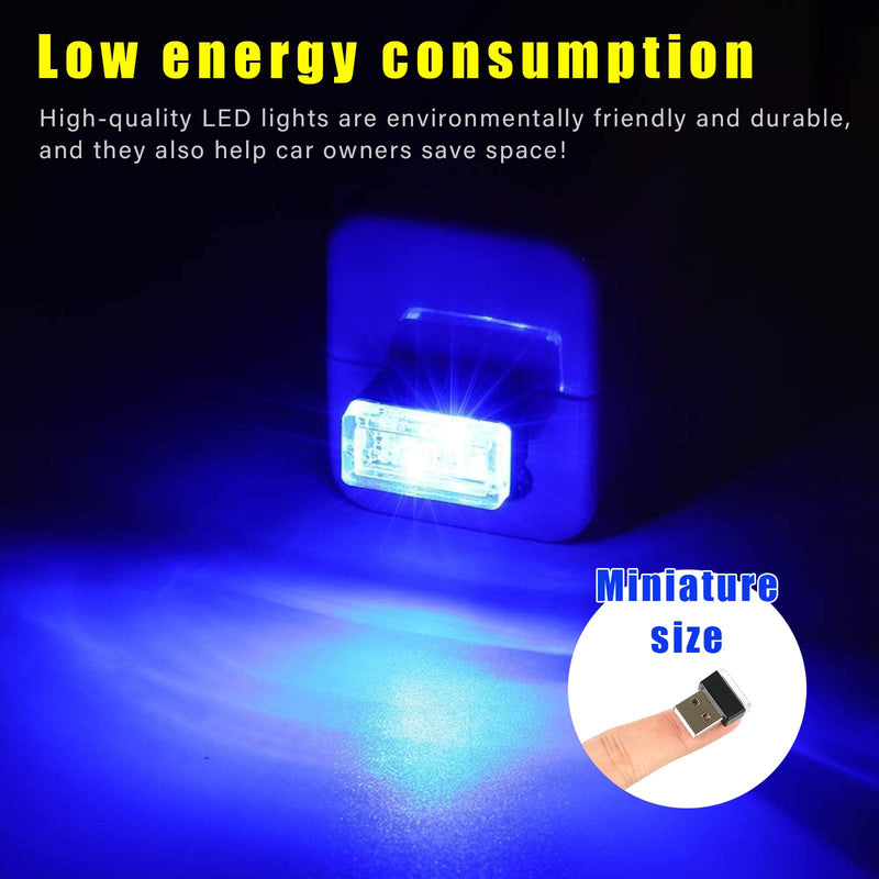 Augeny 4 PCS USB LED Car Interior Atmosphere Lamp, Plug-in USB Decor Night Light, Portable Auto Ambient Lighting Kit, Universal Vehicle Interior Accessories for Most Cars (Blue) Blue