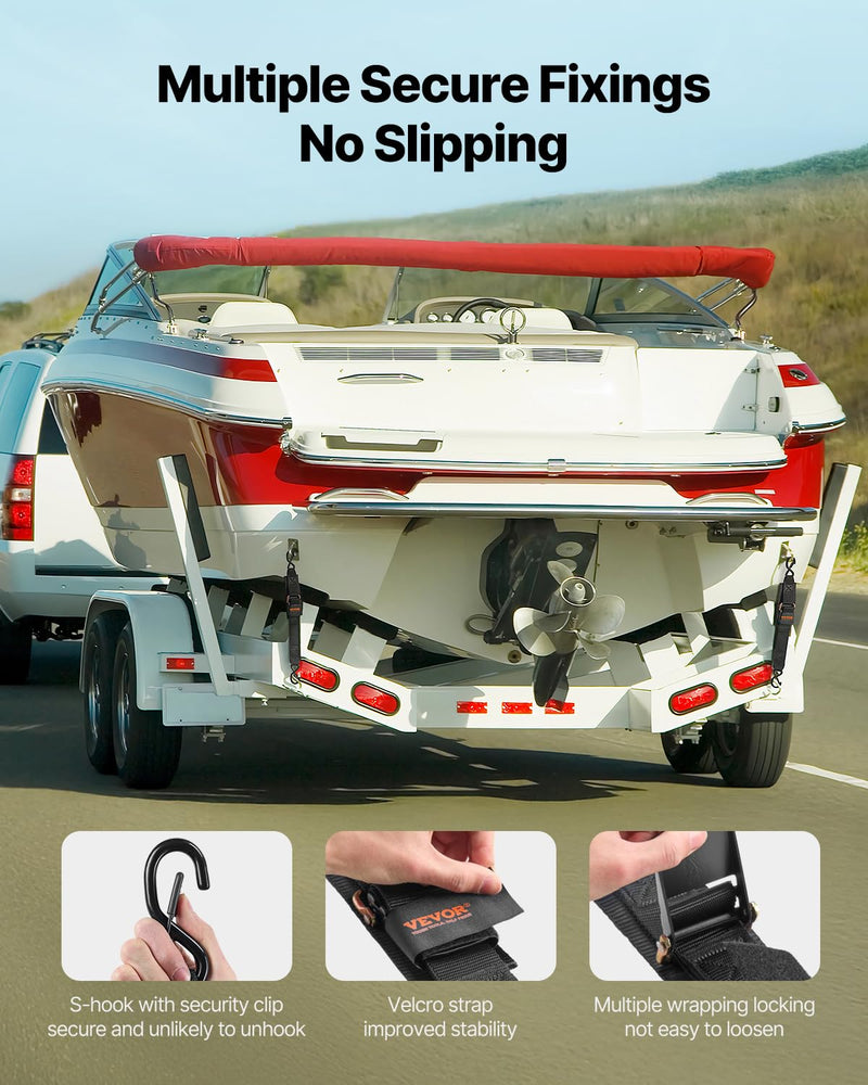 VEVOR Boat Trailer Transom Straps (2PK), 2’’ x 24’’ Adjustable Boat Straps 1,500lb Break Strength with Security Lock S Hooks and Boat Pads, Transom Tiedowns for Trailer, Boat or Kayak Secure