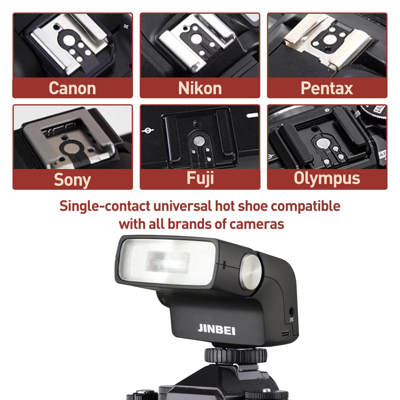 JINBEI Hi-5 Retro Flash GN16 26Ws 2500mAh Portable Camera Flash, 650 Flashes Full Power Universal Hot Shoe, Compatible with Canon Nikon Fuji Panasonic Olympus Sony Cameras and for DSLR Cameras