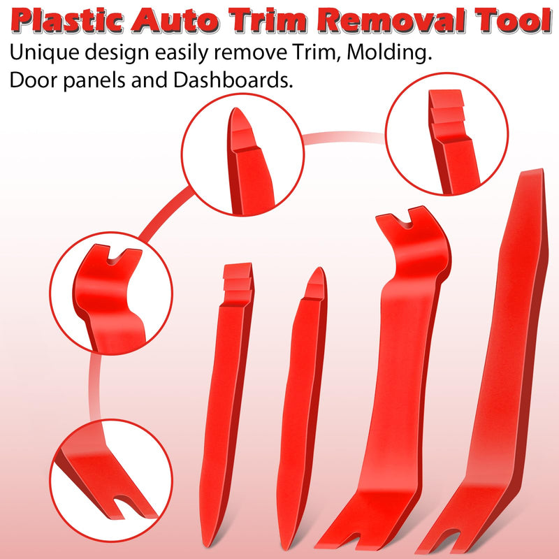 7 Pcs Car Trim Removal Tool Kit with Non-Scratch Plastic Pry Tool and Fastener Clip Pliers for auto Safe Interior Car Panel Detachment, Dashboard, Door Clips & Upholstery – Red Red-7 Pcs Trim Removal Tool Kit