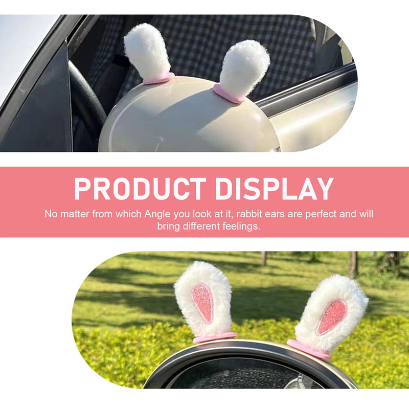1 Set Car Rearview Mirror Small Ears, Multifunctional Cute Plush Bunny Ears Decoration, Broad Compatibility Rabbit Ears Ornament for Dashboard Helmet Rearview Mirror and More (White) 1 Set White