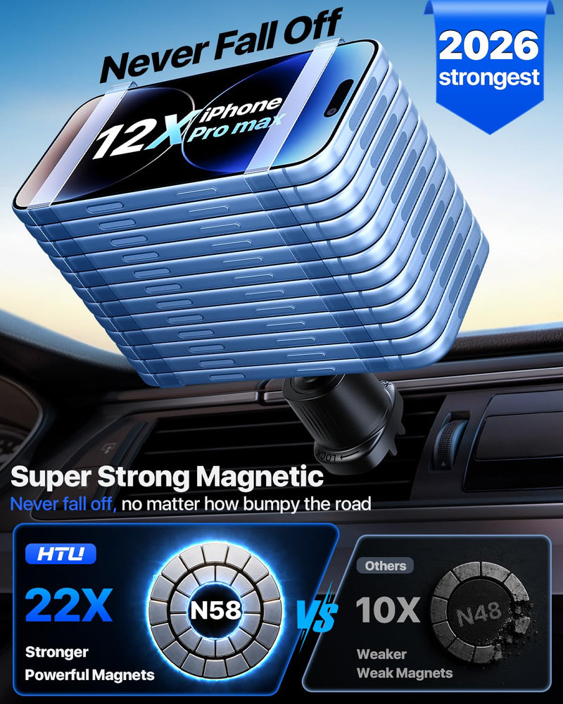 HTU【Military-Grade 80LBS Strongest Suction Upgraded for Magsafe Car Mount | Powerful Magnetic Cell Phone Holder for Car, Dashboard Windshield Stand Cradle for iPhone 17 16 15 14 Pro Max Mini,Black Black