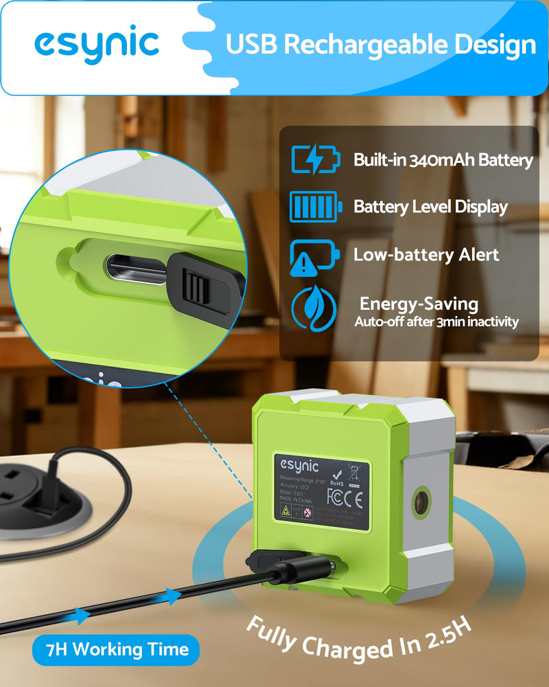 eSynic Rugged Digital Angle Finder with Laser-Type-C Rechargeable Digital Inclinometer-Waterpoof-4-Sides Magnetic Angle Gauge-Clear LCD Display for Construction (Laser Level: Class II Output: 0.51mW)