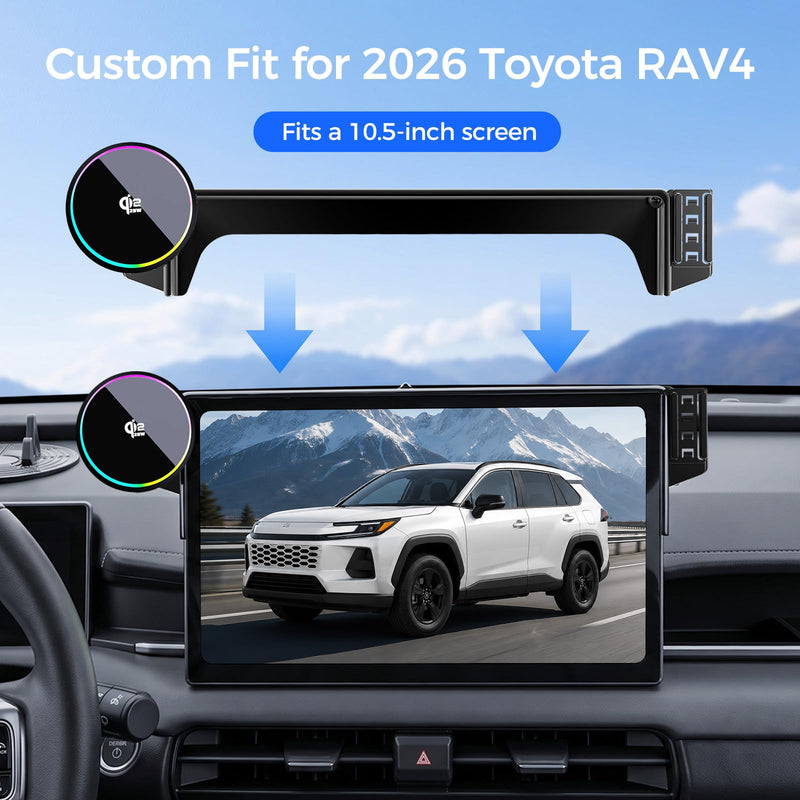 Custom Fit Qi2.2 25W Magnetic Wireless Car Charger Mount for 2026 Toyota RAV4 (10.5in) [Upgraded Cooling Fan Fast Charging Phone Holder],For MagSafe Compatible,Dashboard Phone Mount,Car Accessories