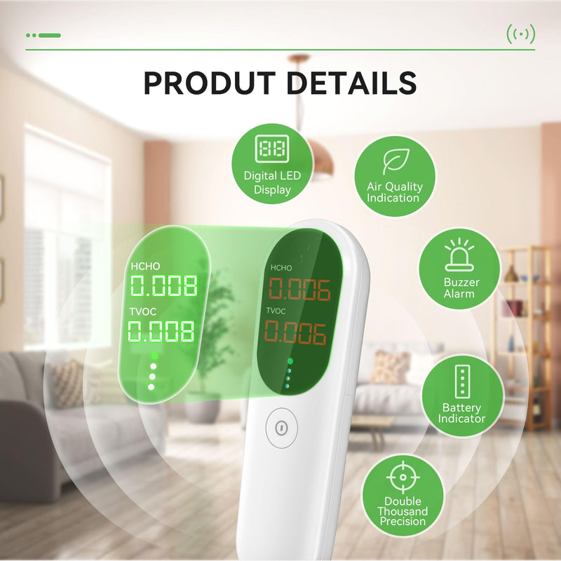Air Quality Monitor,Indoor Formaldehyde Detector, TVOC Tester for Indoor Air Pollution Detection - Confined Space Test Air Quality for Home,Office and Various Occasion Black