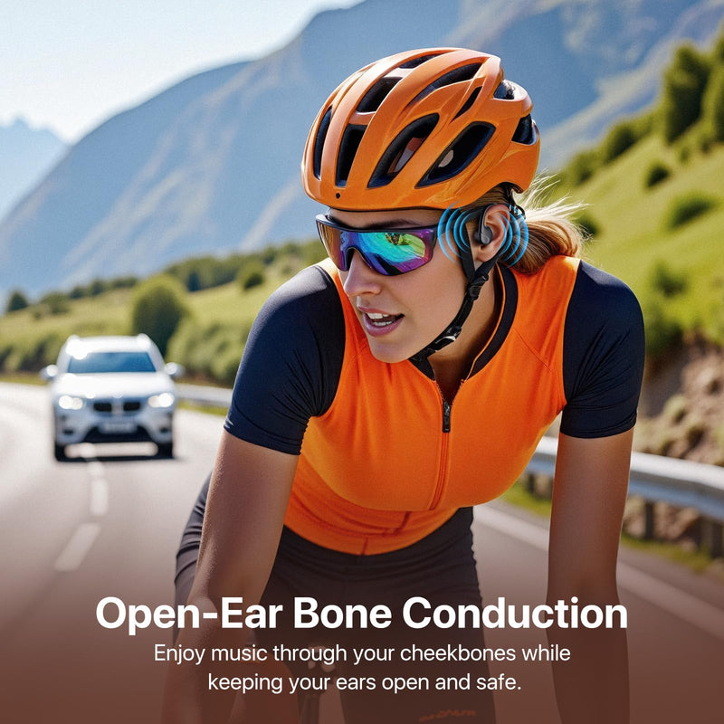 Bone Conduction Headphones, Open Ear Sports Headphones, Wireless Headset with Mic, Bluetooth 6.0, 10H Playtime, IPX5 Sweatproof, Lightweight Secure Fit for Running, Cycling, Gym, Black