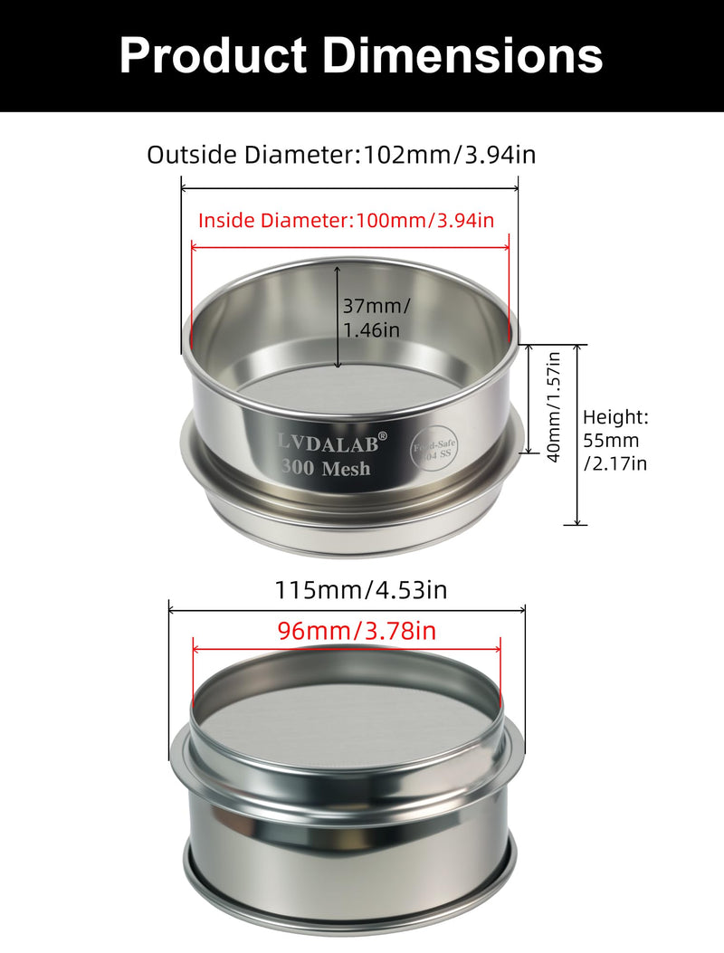 All 304 Stainless Steel Mesh Lab Sieve, 300 Mesh (0.05mm) Aperture Test Sieve, 4inch(10cm) Standard Analysis Sample Test Sieves for Industrial Laboratory Homes 300mesh(Ф4in/10cm)