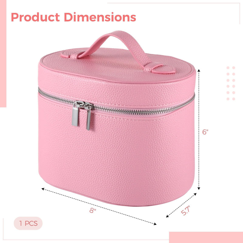 Makeup Vanity Bag for Women - Large Capacity Cosmetic Organizer with Removable Liner, Waterproof PU Leather Skincare Bag, Portable chic Cosmetic Make Up Case for Skincare, Brushes, Accessories, Pink StyleA