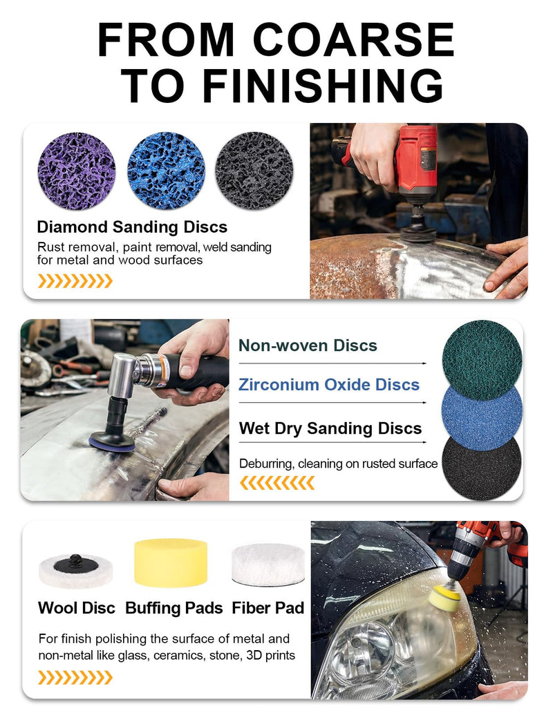 221PCS 2 Inch Die Grinder Sanding Discs Accessories with 1/4'' Holder for Milwaukee Die Grinder M12, Power Drill Sanding Attachment for Surface Conditioning, Sanding & Polishing