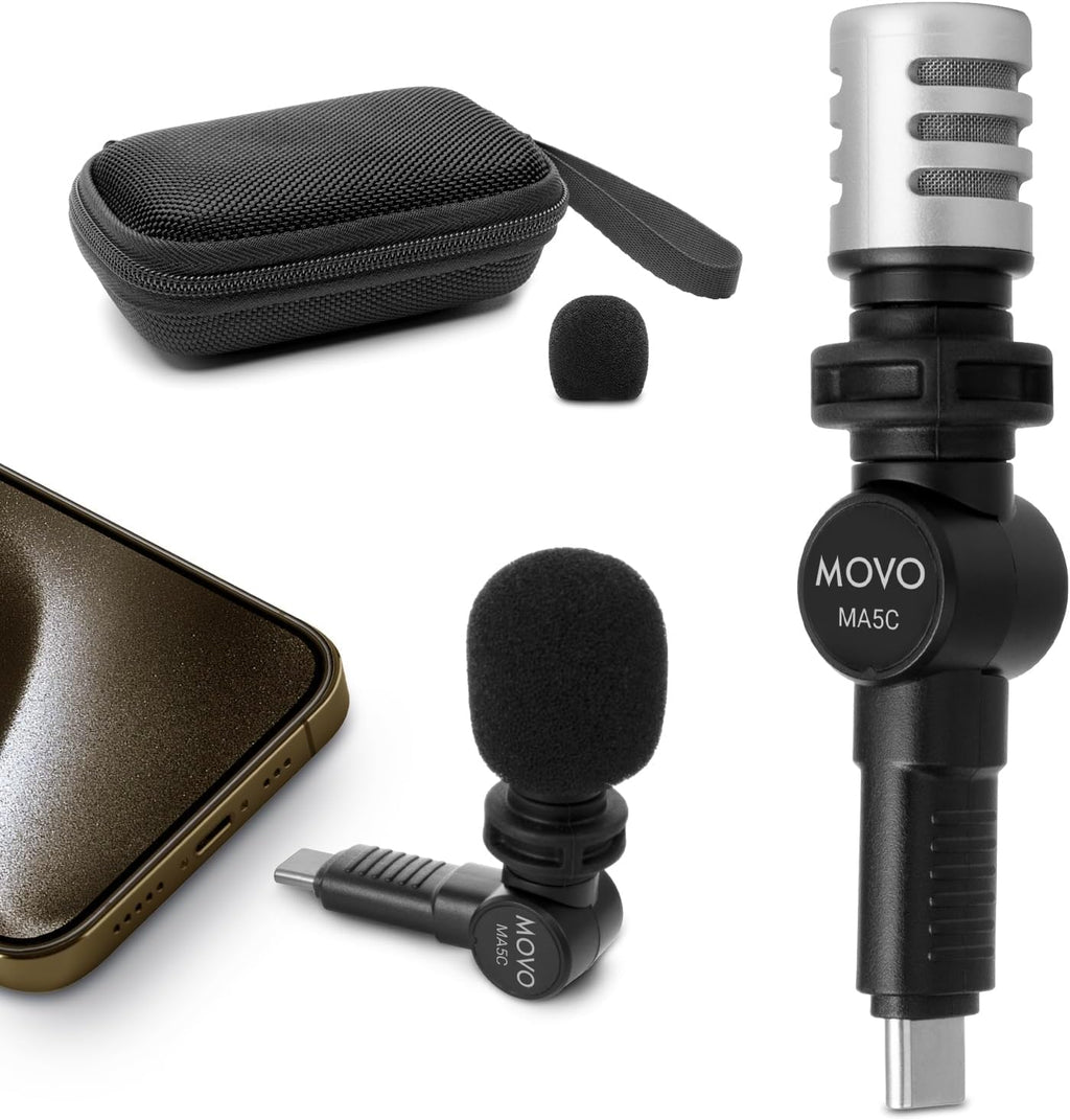 Movo External USB-C Microphone for iPhone 15 - Mic for iPhone 15, USB-C Devices - Portable Condenser Shotgun Mic for Video Recording, Voiceover, Interview, Travel, Vlogging, YouTube (Latest Version)