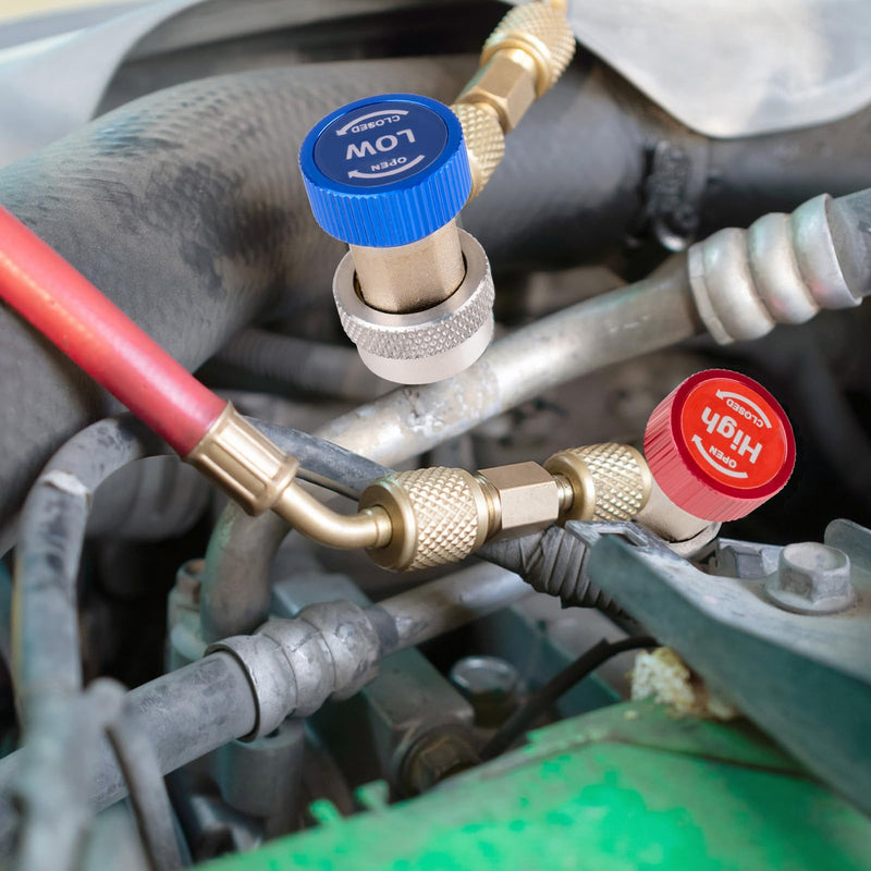 2PCS Superior Efficiency R134a Refrigerant Adapter and Hose Fittings, Automotive A/C High/Low Pressure Couplers for Maintenance and Refill