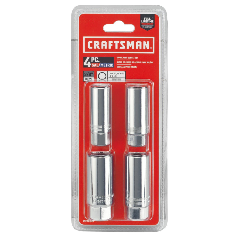 CRAFTSMAN 3/8 in. Drive Metric and SAE 6 Point Standard Spark Plug Socket Set, 4 Piece Set (CMMT34504)