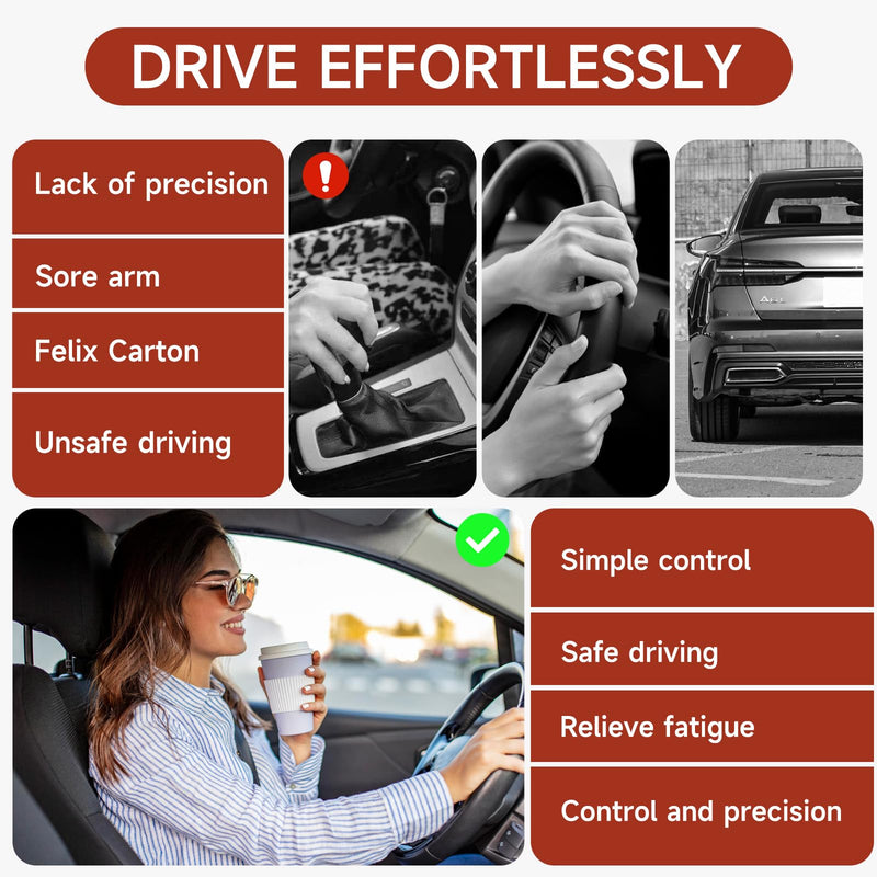 Steering Wheel knob Rotator, Vehicle Steering Wheel Rotator Ball Durable Suicide knob for Cars, SUV，Pickup Trucks, semi-Trailers, Vans, Lawn mowers, Tractors, Boats, etc (Black Cowhide) Black cowhide