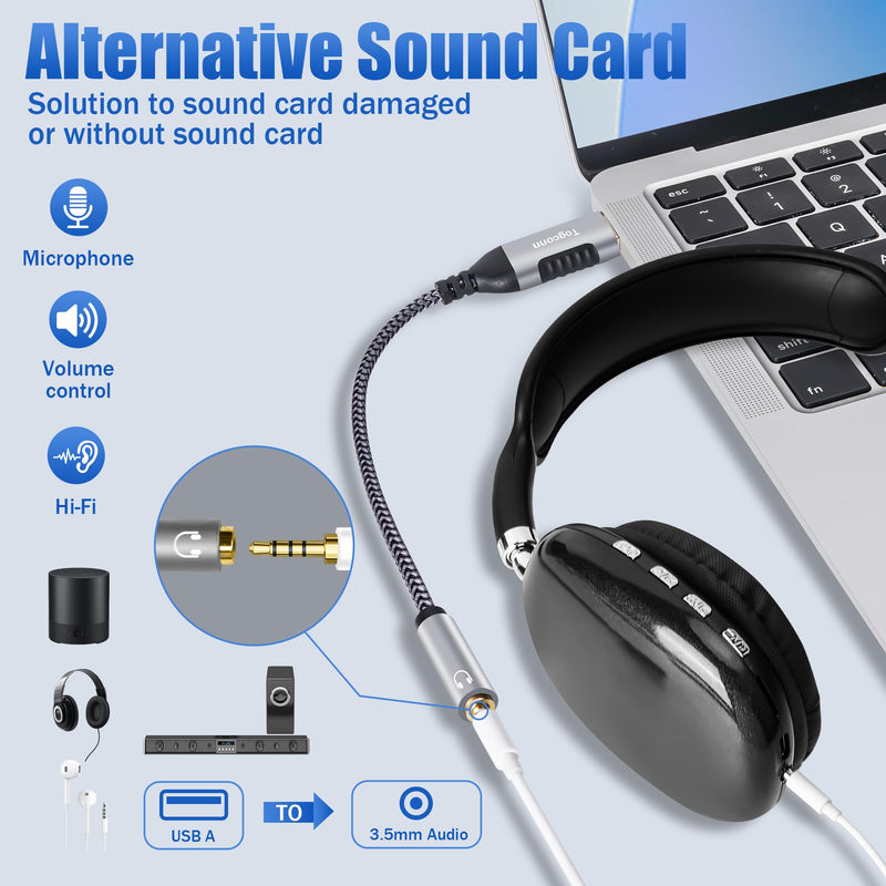 USB 3.0 Male to 3.5mm TRRS 4-Pole Female Headphone Jack Adapter, USB-A to Aux Audio Dongle Cable Cord, External Sound Card Converter for Headset, Mac, PC, Laptop, Mac, Desktops, Linux, PS4-0.6 Feet 1 Pack USB A Male to 3.5mm Female