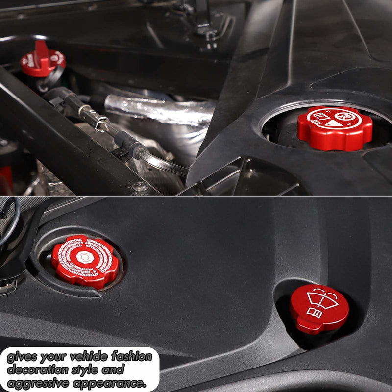 Aluminium Alloy Engine Oil Cap Radiator Cap Washer Cap Brake Fluid Cap Cover Trim Compatible with Chevrolet Corvette C8 2020-2023, Engine Cap Cover Set C8 Accessories 4PCS (Aluminum - Red) Aluminum - Red