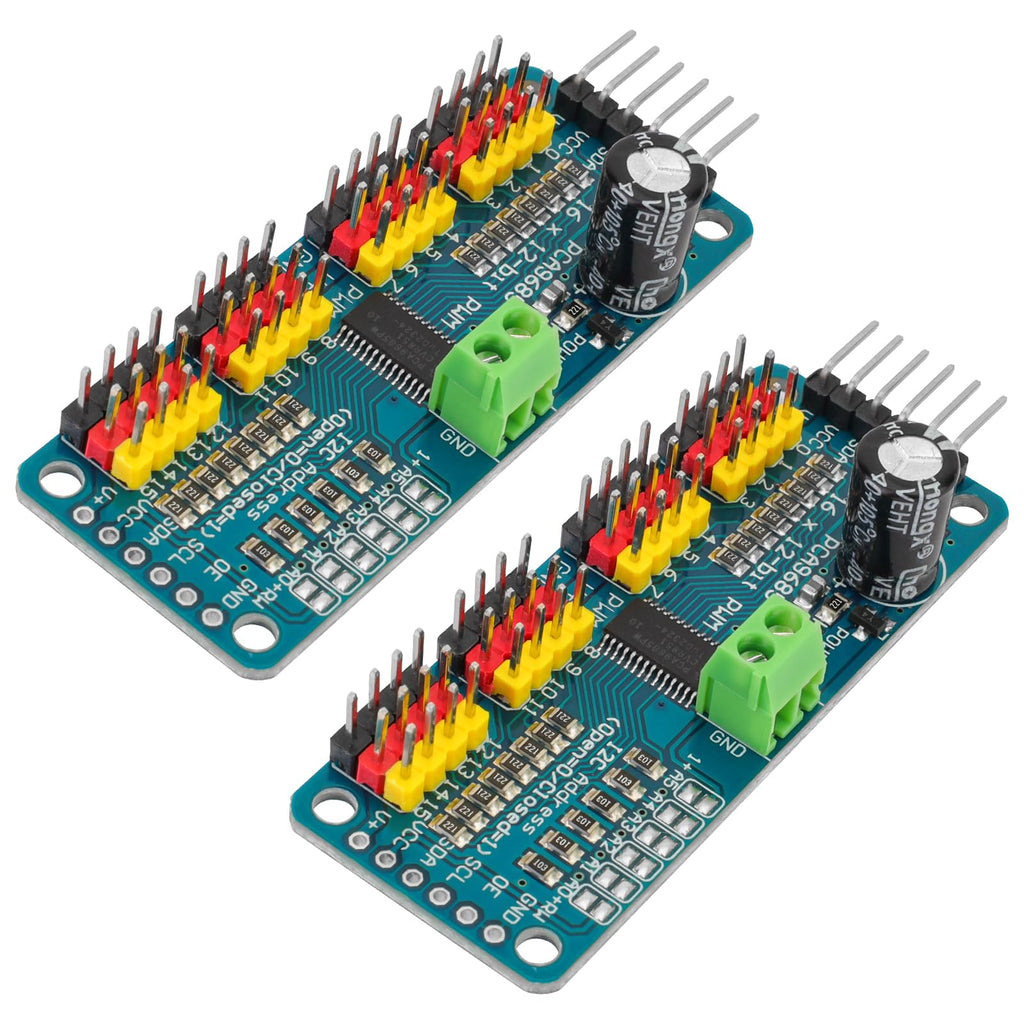 MakerFocus 2pcs PCA9685 16 Channel PWM Servo Motor Driver Board I2C IIC Interface 12 Bit Resolution for Arduino, Raspberry Pi, Robot