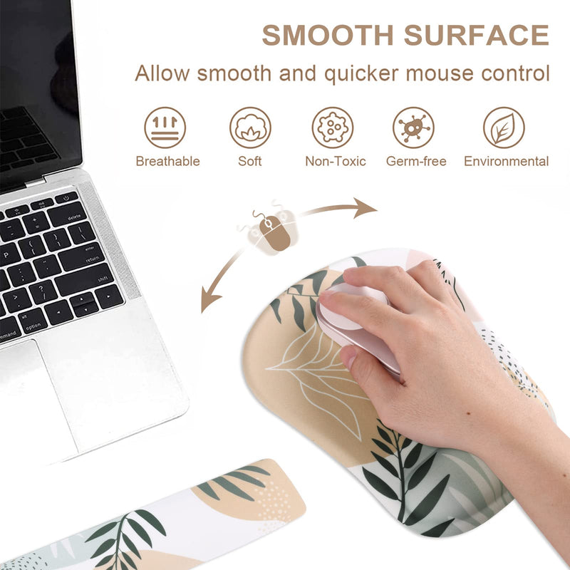 Haocoo Keyboard Wrist Rest, Ergonomic Mouse Pad Wrist Support, Gel Wrist Rest for Computer Keyboard and Mouse Pad Set, Anti-slip Base, Mousepad with Coaster for Office Home, Boho Tropical Leaves Boho Tropical Green Leaves 9.53*6.65*0.78 inch