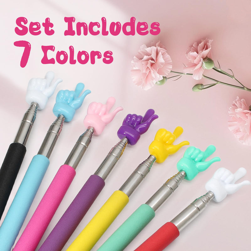 7 Pack Telescopic Teachers Pointer, Retractable Finger Pointer Sticks for Classroom, Stainless Steel Finger Stick for Lectures, Presentations (7 Colors Each 1)