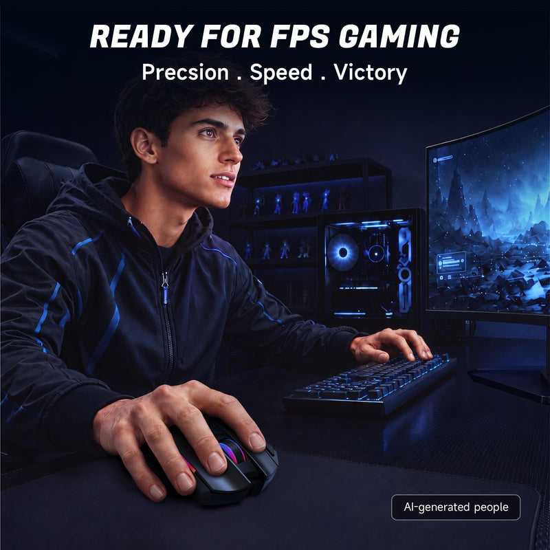 AOC GM401 Wireless RGB Gaming Mouse, 12000 DPI, Rapid-Fire Shotcut, 70Hrs | 2.4GHz Cable-Free 0 Delay /Bluetooth 5.0/USB-C Wired, Remapping Keys, Vibing Backlight, Ergonomic Comfort, Fits for FPS Gamer Black