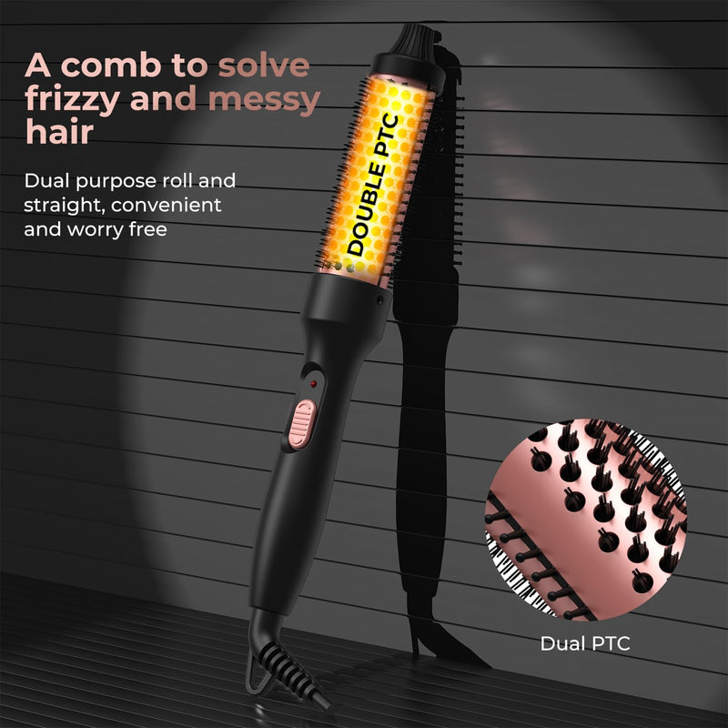 Thermal Brush, 32mm Barrel Hot Hair Brush Heated Round for Women, Heated Curling Iron Create Natural Curls Dual Voltage, UK Plug, Rose Gold