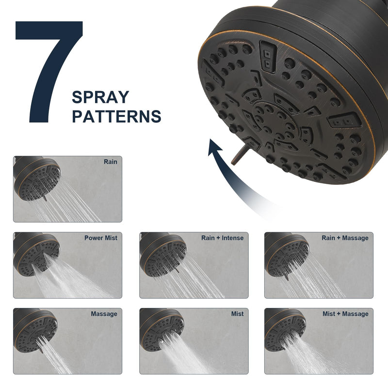 High Pressure Shower Filter Head Oil Rubbed Bronze Fixed Shower Head 7 Settings, 5 Inch Bathroom Rain Shower Head with Enhanced Filter for Hard Water, Reduces Chlorine and Harmful Substances