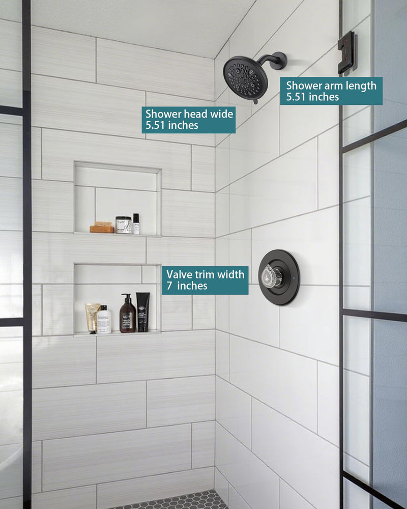 9-Setting Shower Faucet Trim Kit Compatible with Moen Fit Chateau Valve, Pull-on Push-Off Design Knob Handle, Matte Black Without Tub Spout