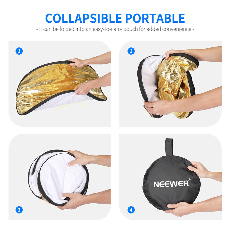 NEEWER 22 Inch/60 Centimeter Light Reflector Light Diffuser 5 in 1 Collapsible Multi Disc with Bag - Translucent, Silver, Gold, White, and Black for Studio Photography Lighting and Outdoor Lighting 60cm