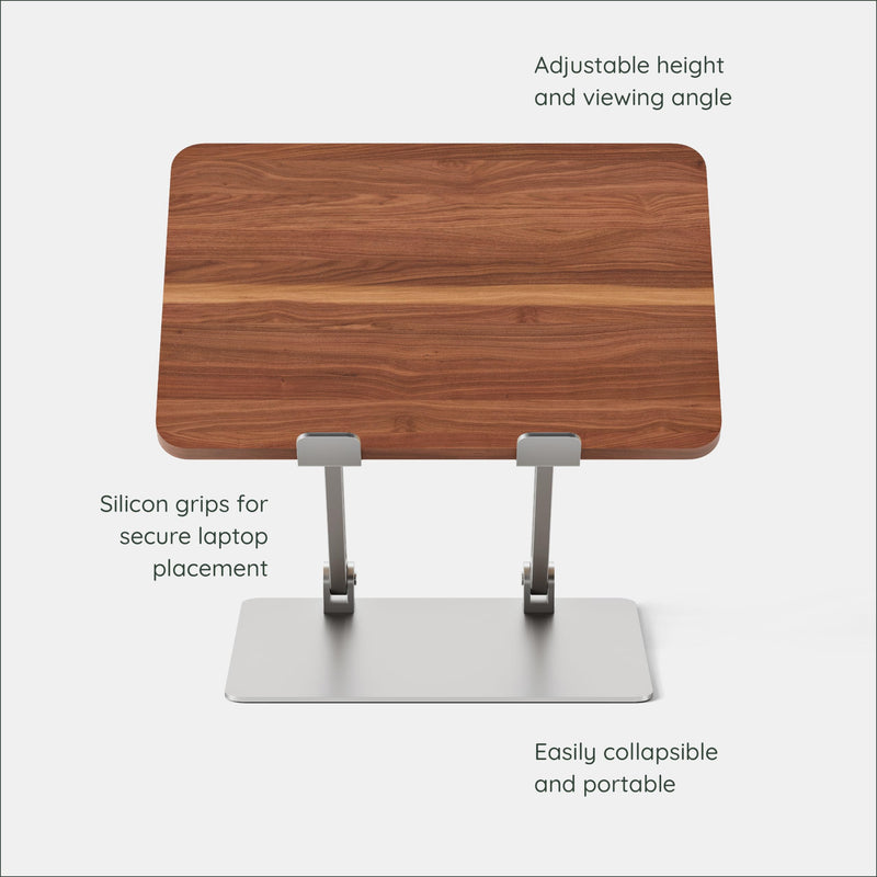 Branch Adjustable Laptop Stand - Elevate Ergonomics & Reduce Strain, Laptop Riser Customizable Height & Angle, Portable & Robust Design for Home or Office, Secure Silicon Grips - Walnut