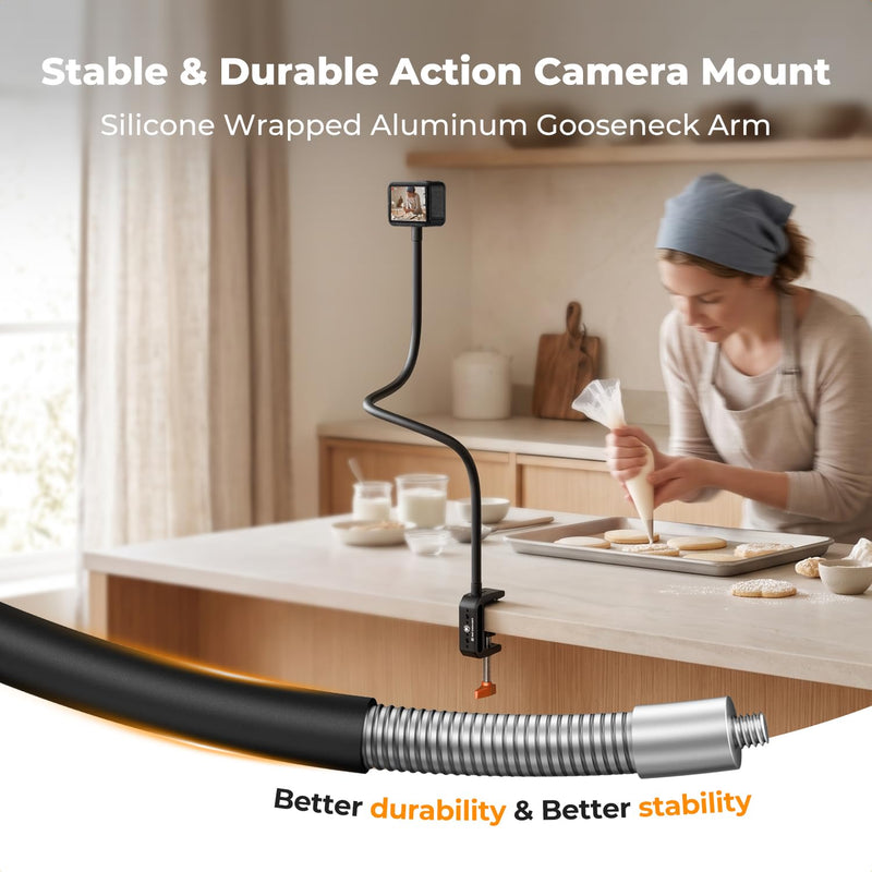 K&F CONCEPT Desk Webcam Camera Mount 27.5" Gooseneck Arm with 1/4" Screw | Overhead Camera Clamp Mount Adjustable Aluminum Arm for Remote Workers Content Creators Streamer Home Office Users, MS-57 27.5" Gooseneck Mount