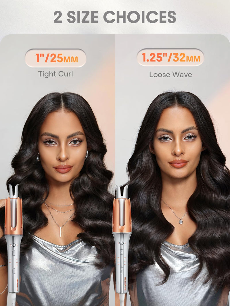SHEGLAM Automatic Curling Iron 25mm / 1inch with Ceramic Coating, 3 Temperature Levels (170-210°C), Quick Heating Self Rotating Curler for Hair Styling (25mm) Orange