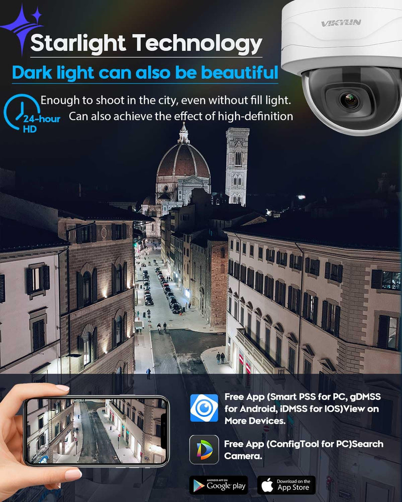 4K Starlight 8MP IP POE Security Dome Camera Outdoor,Tripwire & Intrusion,Human & Vehicle Detection,Low Illumination 98ft Night Vision, Built-in Mic,SD (256GB), H.265, POE, IP67, IK10 Ivory White 8MP 2841E Starlight
