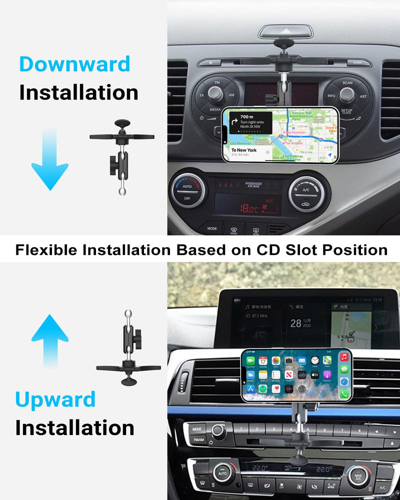 MagSafe Car Phone Holder for CD Slot, Magnetic CD Player Phone Mount with Adjustable Extension Arm, 360° Rotating Cell Phone Car Mount for iPhone 17 Pro Max, Air, Galaxy, All 4-7" Smartphones