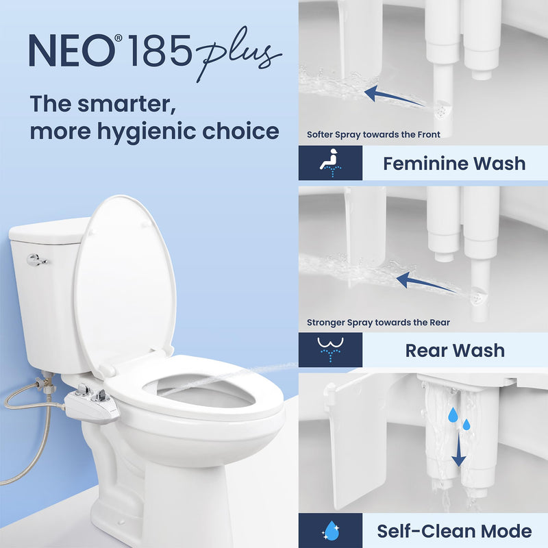 LUXE Bidet NEO 185 Plus - Dual Nozzle, Non-Electric Bidet Attachment for Toilet Seat, Patented Slide-In Install, 360° Self-Clean, EZ-Lift to Clean, Feminine & Rear Wash (Chrome) Chrome