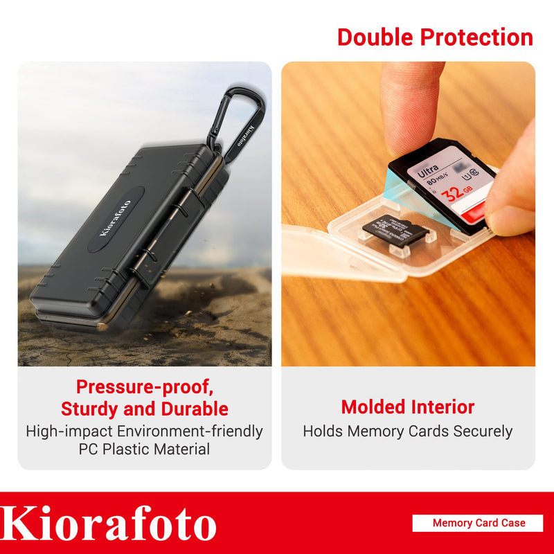 Kiorafoto Memory Card Case with 24 Pack Clear Plastic Memory Card Holders for 24 SD SDXC SDHC & 24 TF Cards,Water-Resistant Anti-Shock SD MicroSD Card Carrying Organizer Storage Protector with Labels for 24 SD + 24 Micro SD（With Box）