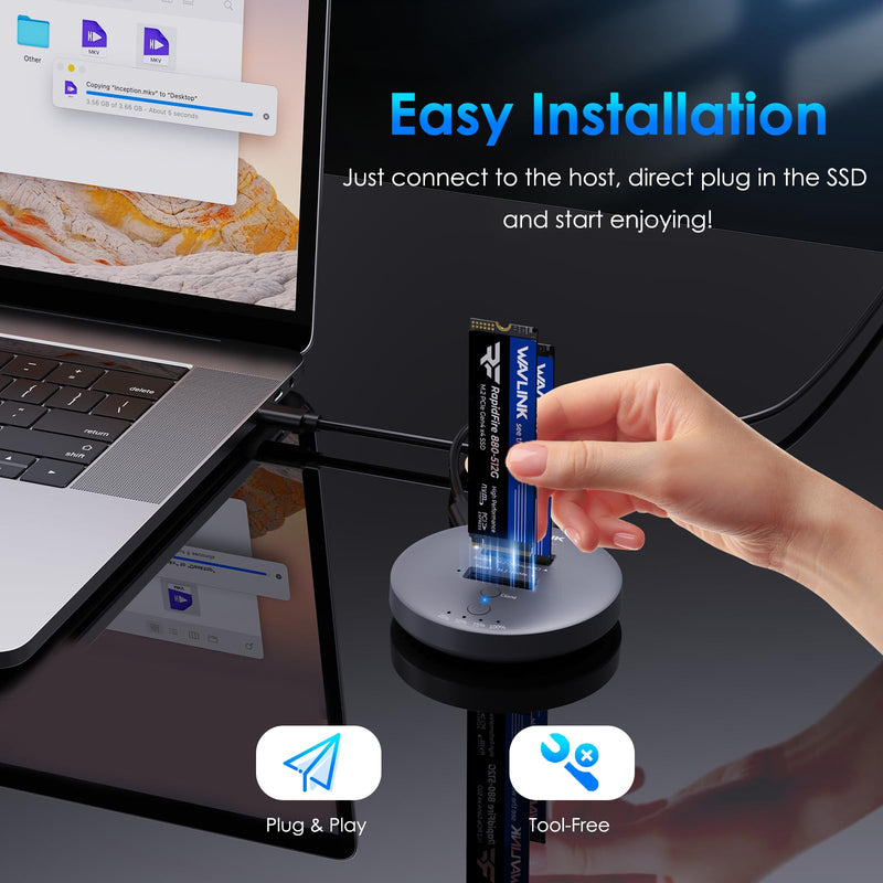 WAVLINK M.2 NVMe SSD Cloner Dock, 10Gbps Dual-Bay NVMe to USB-C/A Enclosure, Supports Offline Clone, UASP, Design for M-Key or M+B Key SSDs in Size 2230/2242/2260/2280/22110, SSD Not Include