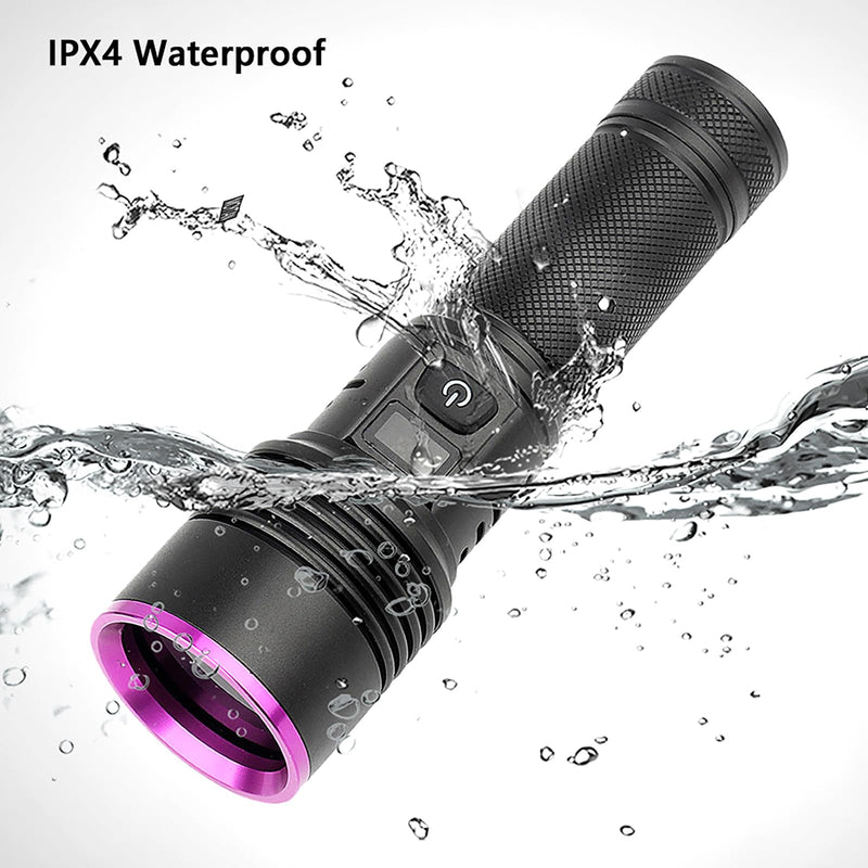 365nm Black Light Flashlight, UV Flashlight 7000 mAh Rechargeable with LCD Display, UV lamp for Pet Urine Detection, Blood Tracking, Scorpion, Uranium Glass, AC Leak 365nm 30W Rechargeable
