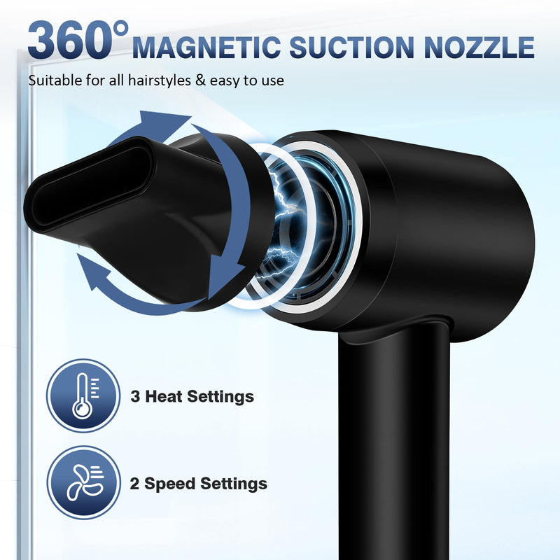 Hair Dryer, Professional Ionic Hair Dryer with 2 Speed Setting Cool/Warm Shot Button, 1600W Fast-Drying Blow Dryer, Low Noise Thermo-Control Hairdryer with Nozzle, Suitable for Women and Men