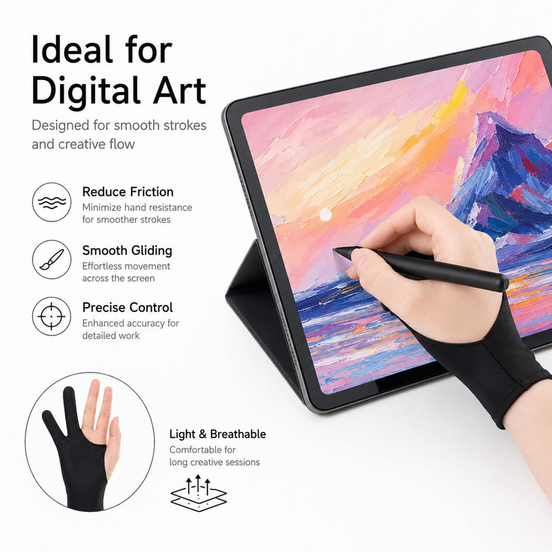 Gjinxi 4 PCS Artist Glove Digital Tablet Drawing Black Glove Smudge Guard | Fits Left Right Hand, 3-Layer Palm Rejection, Two-Finger, for Digital Drawing, Graphic Tablet, Paper Sketching