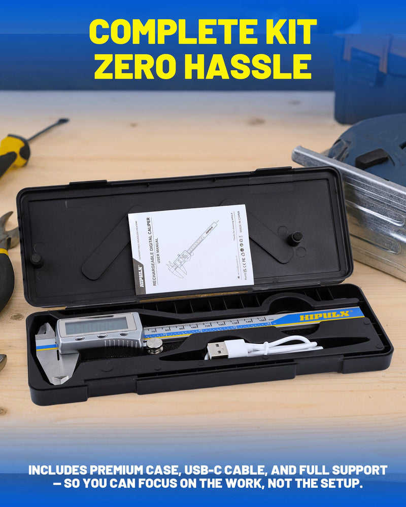Digital Caliper with USB-C Charging, 6" Stainless Steel Digital Caliper Measuring Tool, 4-in-1 Calipers with Large LCD Screen, Micrometer with MM/in/F Conversion for DIY/Household/3D-printing