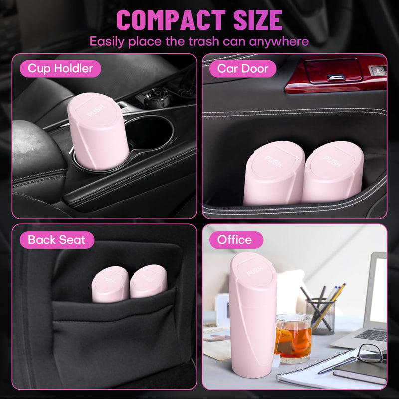 Pink Mini Leakproof Vehicle Trash Bin with Lid - Garbage Can for Car Cup Holder - 20pcs Trash Bags - Car Organizers and Storage for Front Back Seat Accessories Pink 1