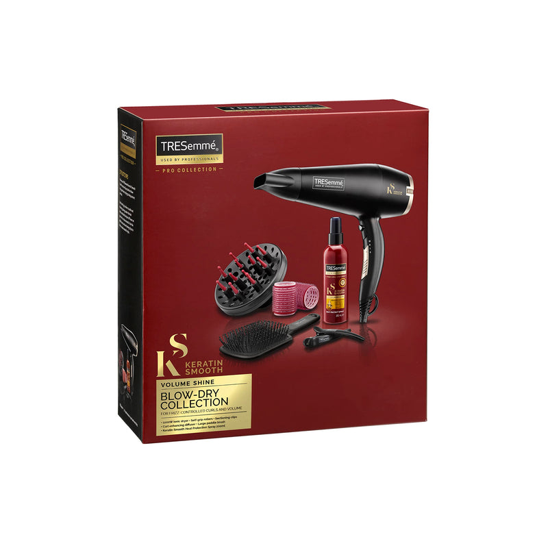 TRESemme Keratin Smooth Volume Shine Hair Dryer & Diffuser Gift Set - 2200W Powerful Blow Dryer, Heat Protection, Paddle Brush, Accessories, Black, 5543BU
