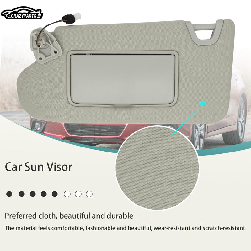 Driver Left Side Sun Visor Replacement Compatible with Nissan Altima 2013 2014 2015 2016 2017 2018 with Light Switch 96401-3TA2A Color Grey Gray（Left Driver)