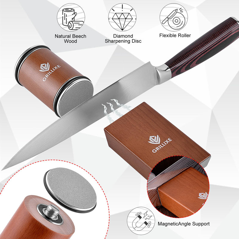 Ultimate Rolling Knife Sharpener Kit Premium Knife Sharpening Kit Includes 2 Extra Diamond & Ceramic Discs Magnetic Sharpening with 15° & 20° Angle Ideal for Knife Set Kitchen Knife Set