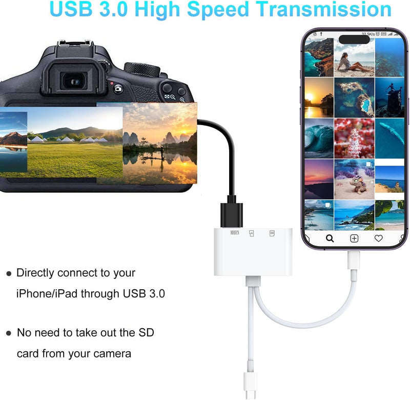 (Apple MFi Certified) SD Card Reader for iPhone iPad, 5-in-1 Lightning USB-C to Memory Card Viewer with SD/TF Card Slots USB 3.0 OTG Adapter for iPhone iPad Android MacBook Fast Transfers Plug&Play 3 in 1