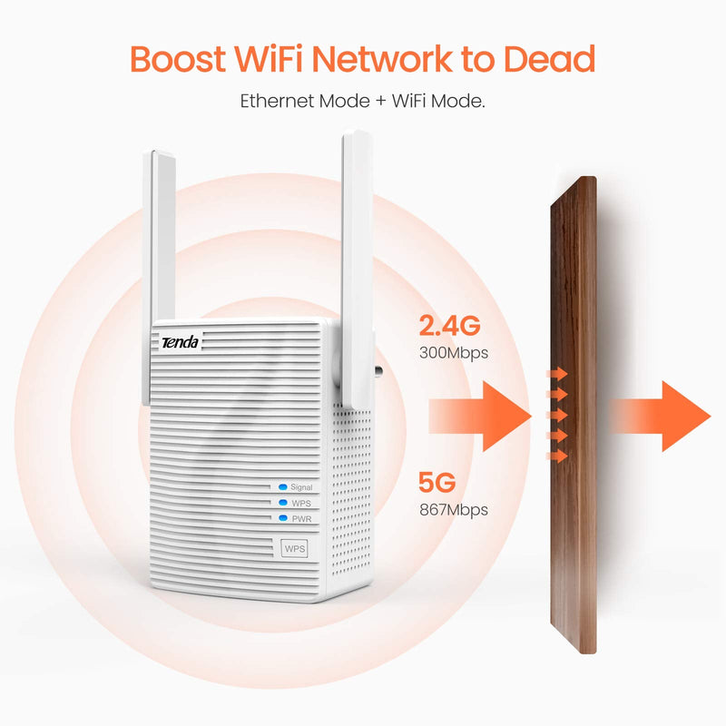 Tenda AC1200 WiFi Range Extender, WiFi Repeater Wireless Signal Booster, WiFi Extender Signal Booster Covers Up to 1300 Sq.ft and 20 Devices, Dual-Band and Double-Antennas WiFi Repeater(A18) AC1200(A18)