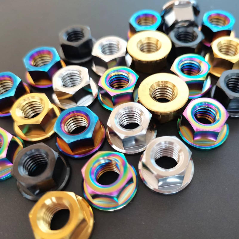RISON Titanium Nut Titanium Flange Nut M10x1.25mm Titanium Sprocket Nut Black 6AL4V Titanium Flange Nut for Motorcycle 5PCS