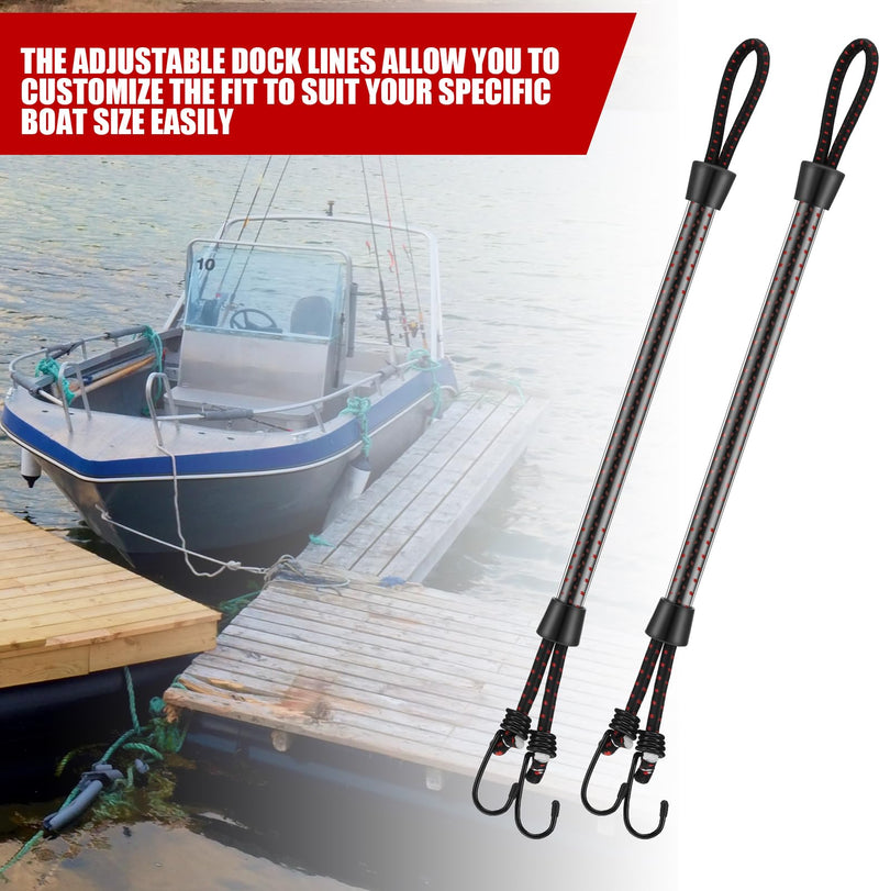 Tandefio 2 Pcs Dock Rods for Boat Docking Pole 16 Inch Docking Sticks for Boats Mooring Bungee Lines with Hook, Speedboat Accessories for Men Gifts Red Black