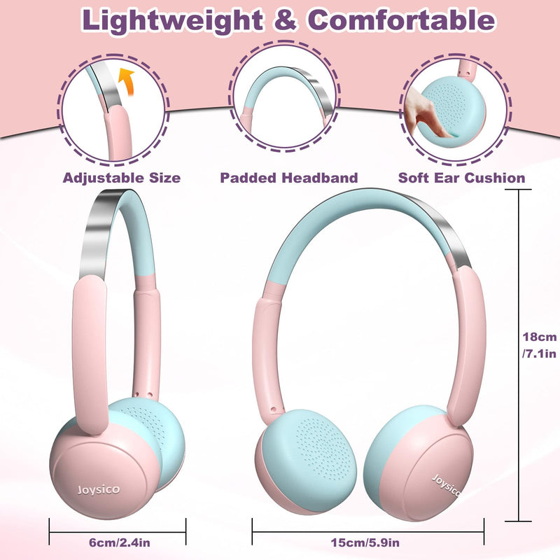 Kids Headphones with Cord and Mic for School Class Airplane Travel, Pink | 85/94dB Volume Limit, Wired Durable Comfortable On Ear Earphones, Headset for iPad Tablet Kindle Laptop PC, Boys Girls Teens