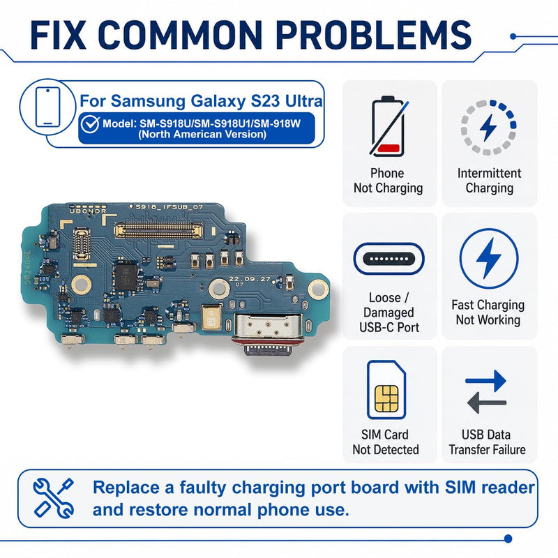 USB-C Charging Port Replacement Compatible with Samsung Galaxy S23 Ultra 5G SM-S918U/U1/W (North American Version)